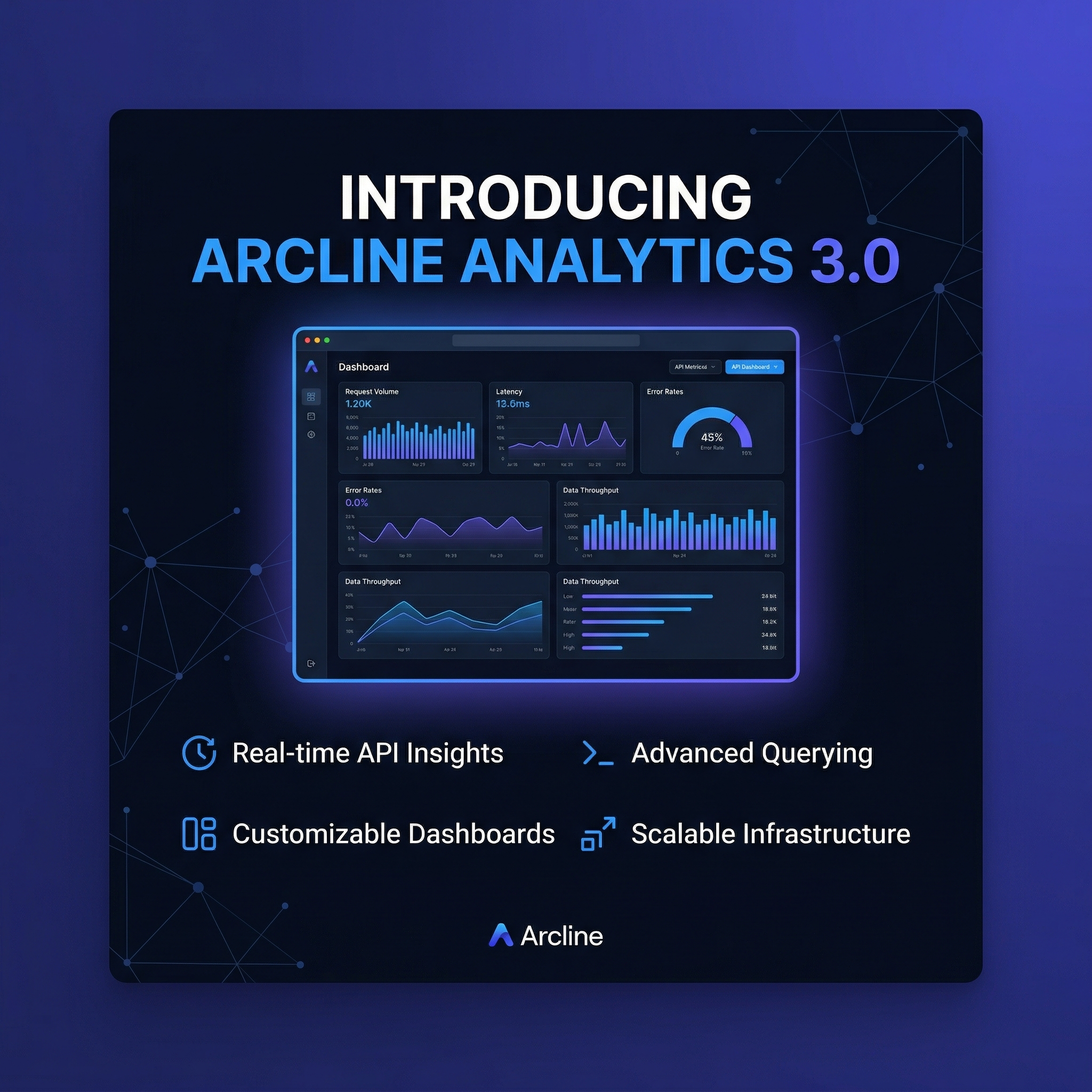 Arcline announcement optimized for X/Twitter — square format with compact composition