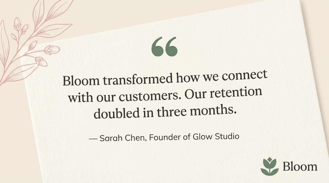 Bloom quote card -- customer testimonial