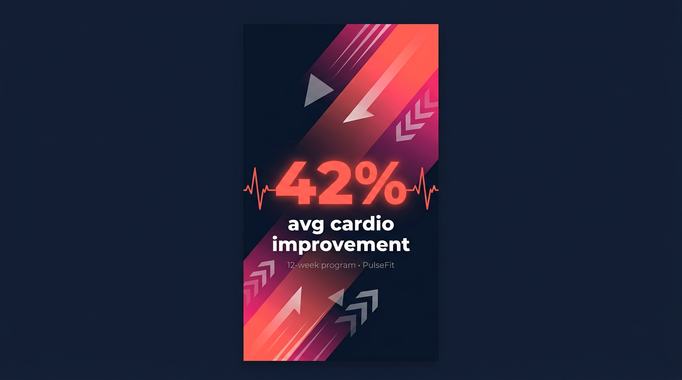 PulseFit Instagram Story — 42% stat in vertical format with upward-flowing energy