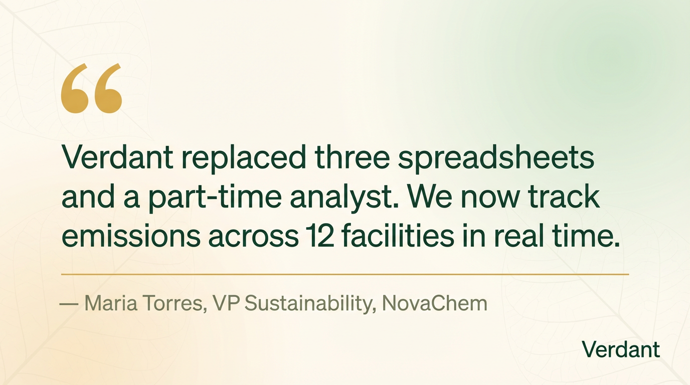 Verdant quote card — customer testimonial with amber quotation marks on light cream