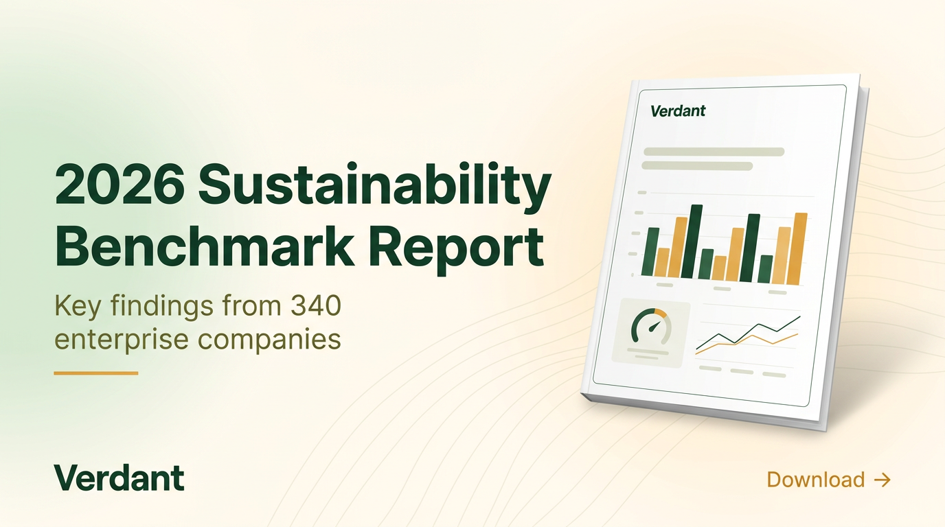 Verdant report promo — benchmark report cover mockup on light cream with sage gradient