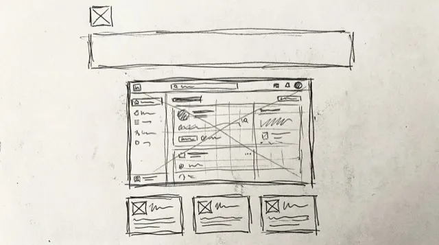 Rough wireframe sketch of a product launch layout